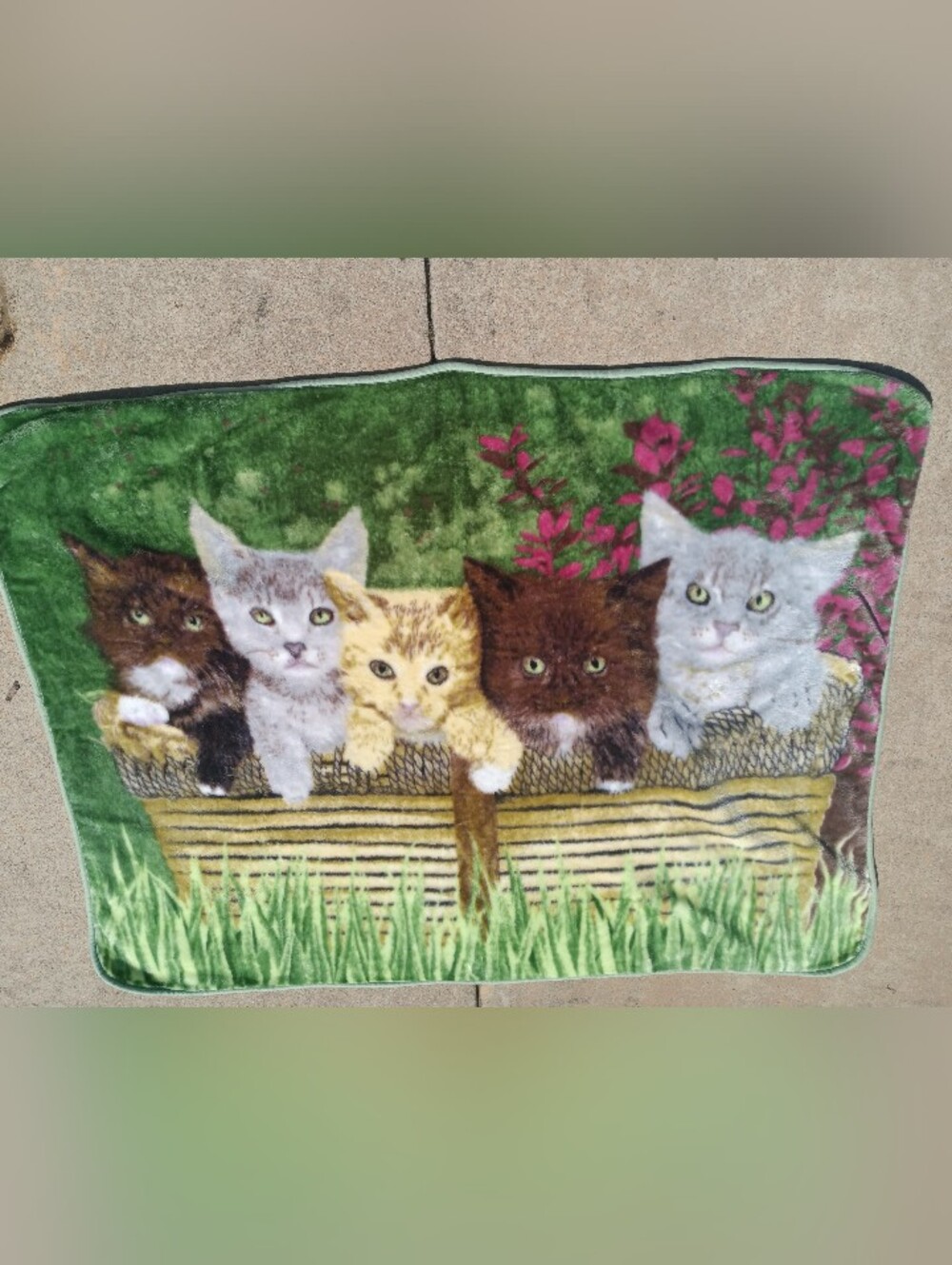 Vintage Shavel Basket Of Kitty Cats Plush Throw Blanket Super Soft
